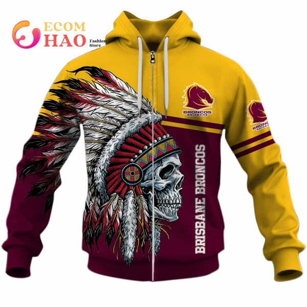 Personalized NRL Brisbane Broncos Native Skull 3D Hoodie