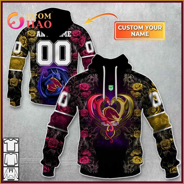 Personalized NRL Brisbane Broncos Rose Dragon 3D Hoodie