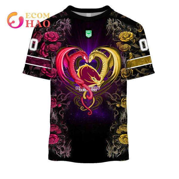Personalized NRL Brisbane Broncos Rose Dragon 3D Hoodie