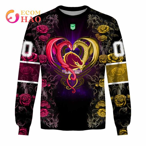 Personalized NRL Brisbane Broncos Rose Dragon 3D Hoodie