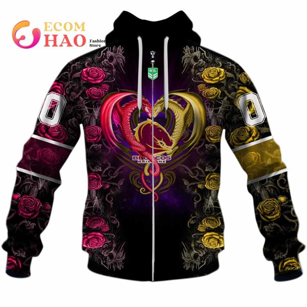 Personalized NRL Brisbane Broncos Rose Dragon 3D Hoodie