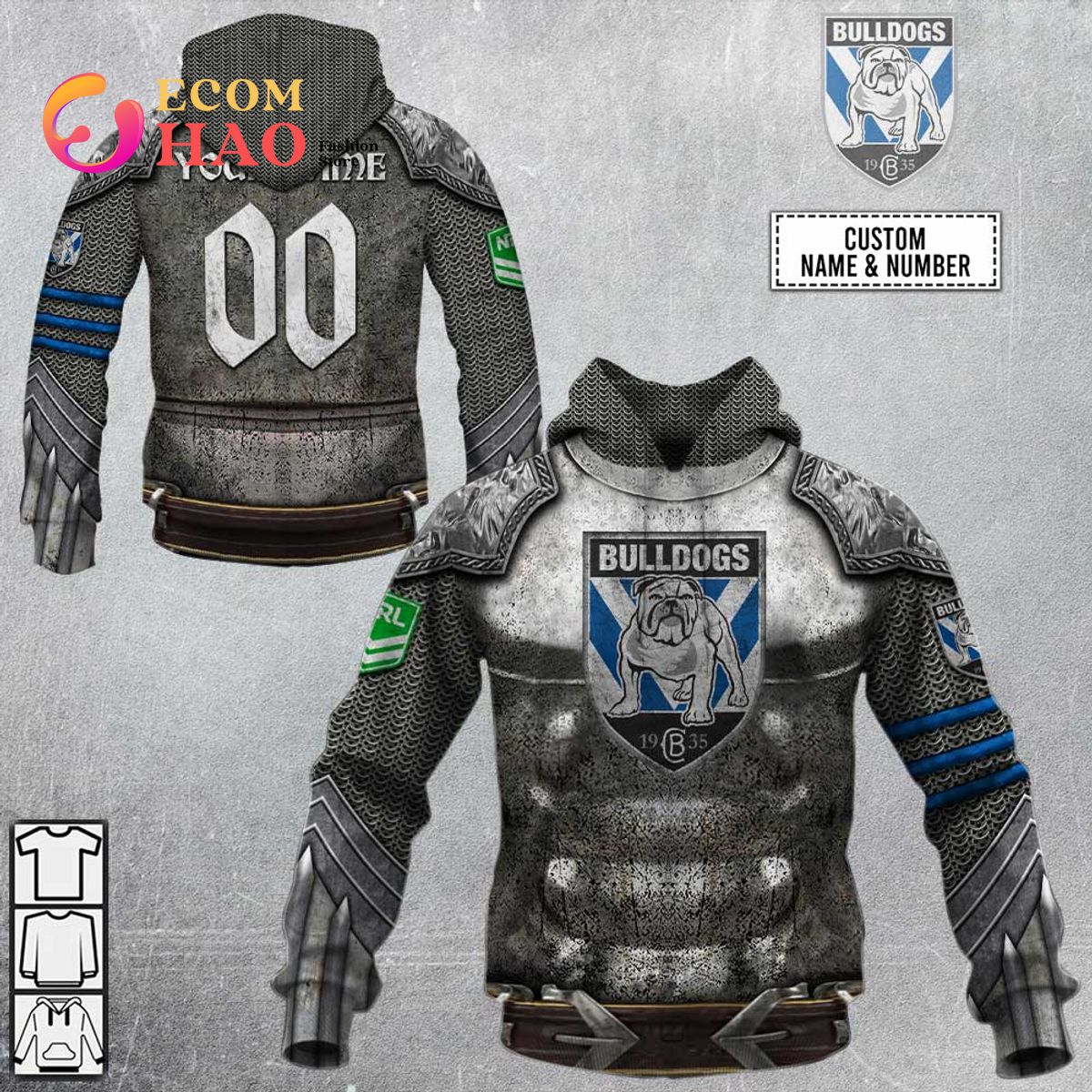 Personalized NRL Canterbury Bankstown Bulldogs Armor 3D Hoodie