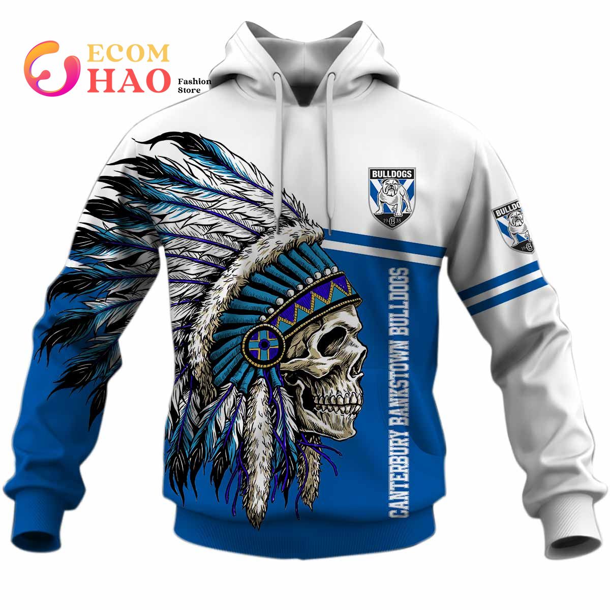 Personalized NRL Canterbury Bankstown Bulldogs Native Skull 3D Hoodie