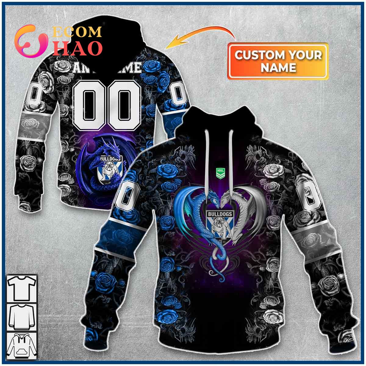 Personalized NRL Canterbury Bankstown Bulldogs Rose Dragon 3D Hoodie