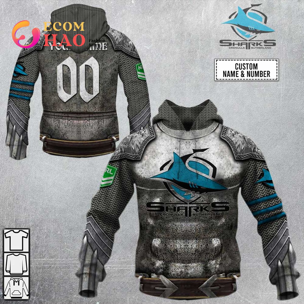 Personalized NRL Cronulla Sutherland Sharks Armor 3D Hoodie