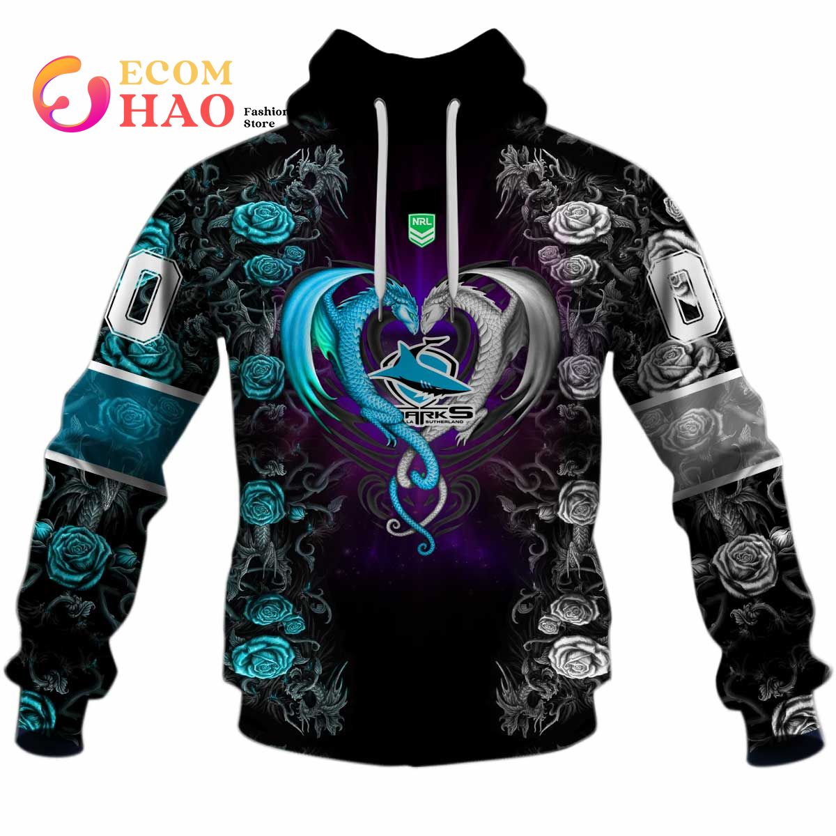 Personalized NRL Cronulla Sutherland Sharks Rose Dragon 3D Hoodie