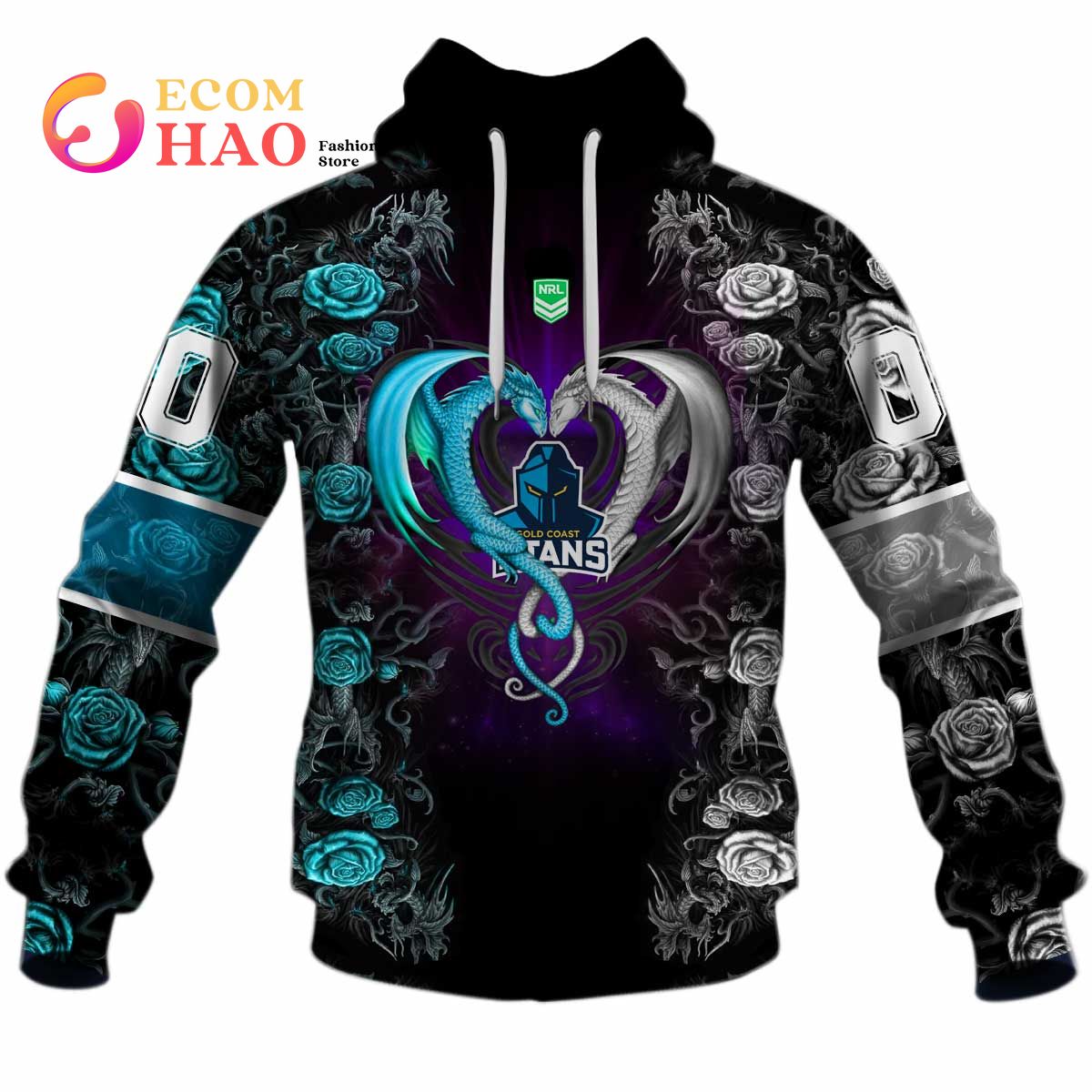 Personalized NRL Gold Coast Titans Rose Dragon 3D Hoodie