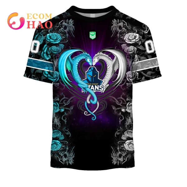 Personalized NRL Gold Coast Titans Rose Dragon 3D Hoodie