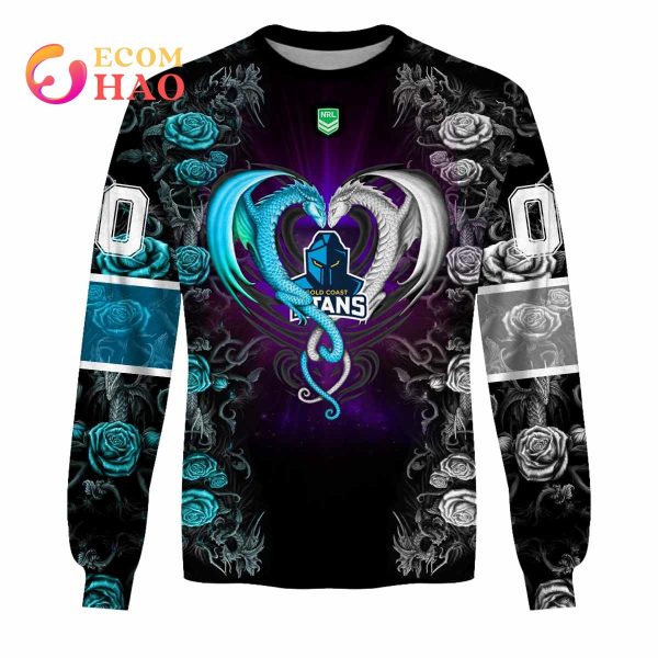 Personalized NRL Gold Coast Titans Rose Dragon 3D Hoodie