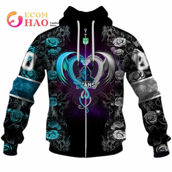Personalized NRL Gold Coast Titans Rose Dragon 3D Hoodie