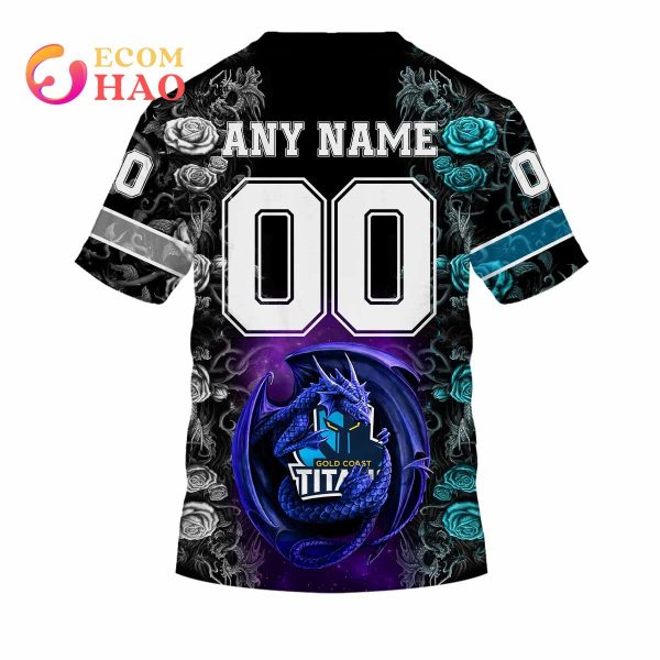Personalized NRL Gold Coast Titans Rose Dragon 3D Hoodie