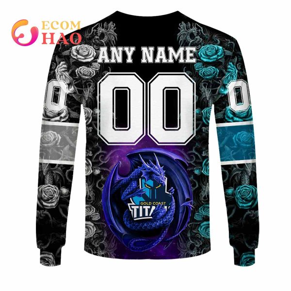 Personalized NRL Gold Coast Titans Rose Dragon 3D Hoodie