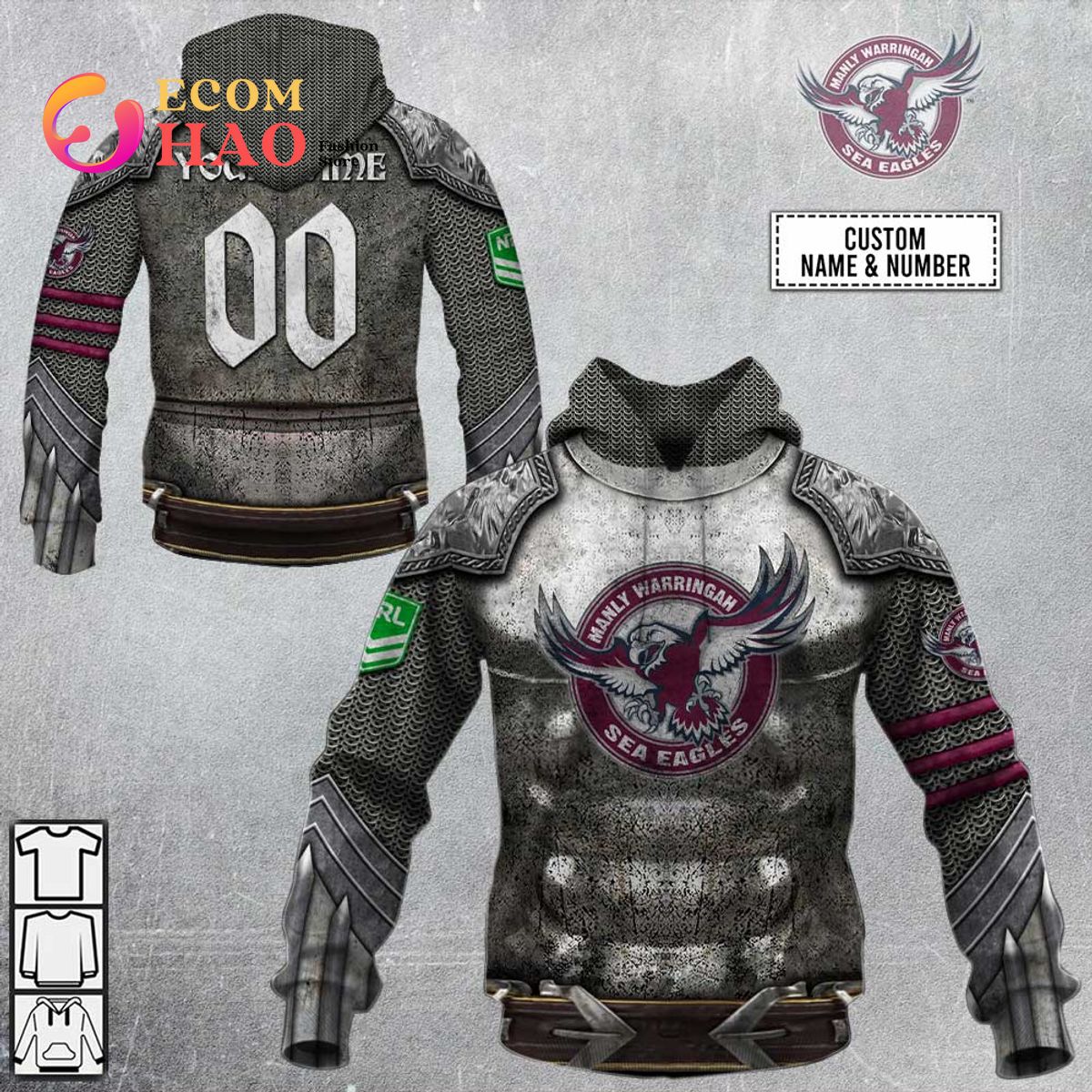 Personalized NRL Manly Warringah Sea Eagles Armor 3D Hoodie