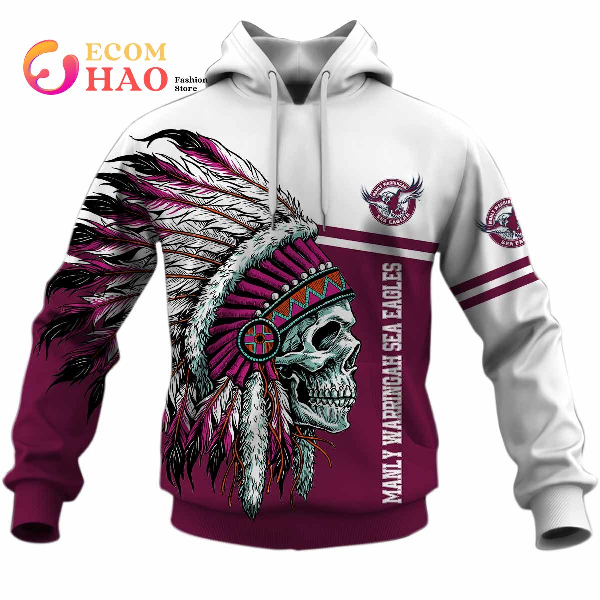 Personalized NRL Manly Warringah Sea Eagles Native Skull 3D Hoodie