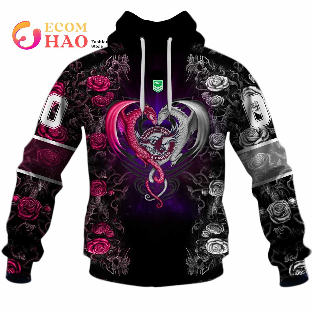 Personalized NRL Manly Warringah Sea Eagles Rose Dragon 3D Hoodie