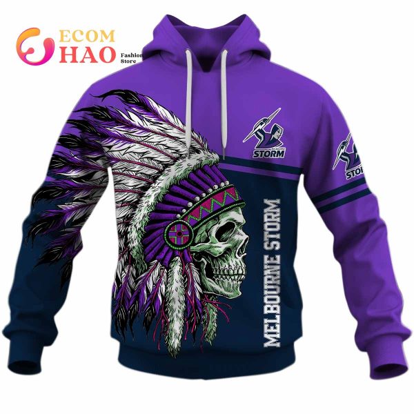 Personalized NRL Melbourne Storm Native Skull 3D Hoodie