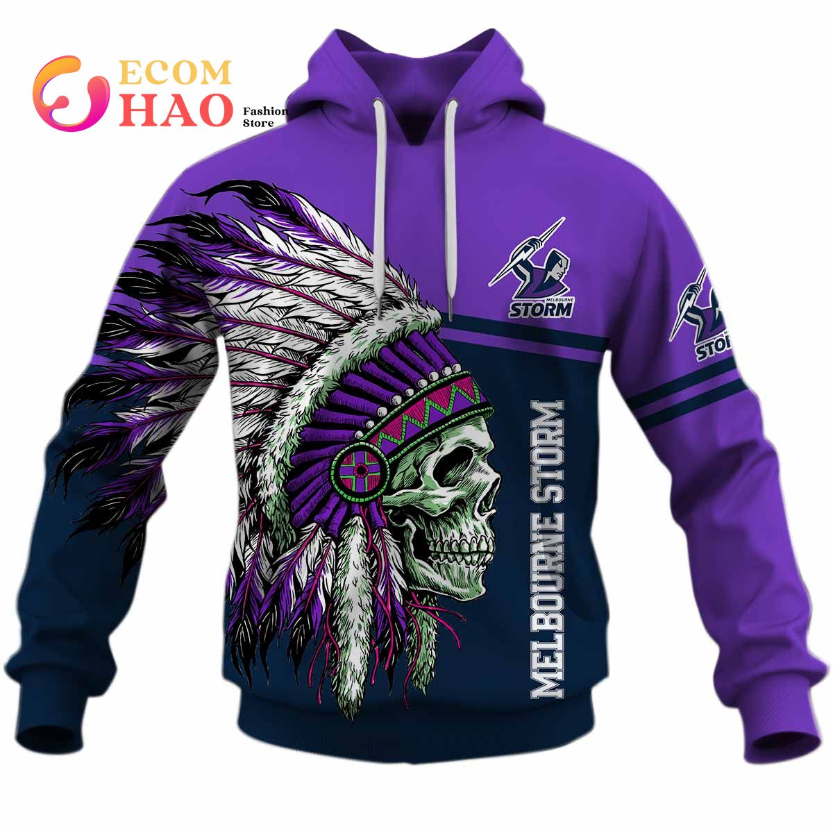 Personalized NRL Melbourne Storm Native Skull 3D Hoodie