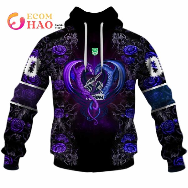 Personalized NRL Melbourne Storm Rose Dragon 3D Hoodie