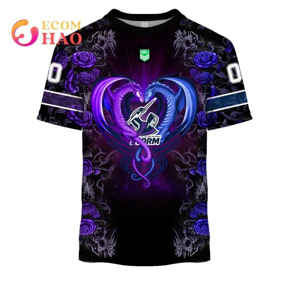 Personalized NRL Melbourne Storm Rose Dragon 3D Hoodie