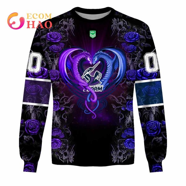 Personalized NRL Melbourne Storm Rose Dragon 3D Hoodie