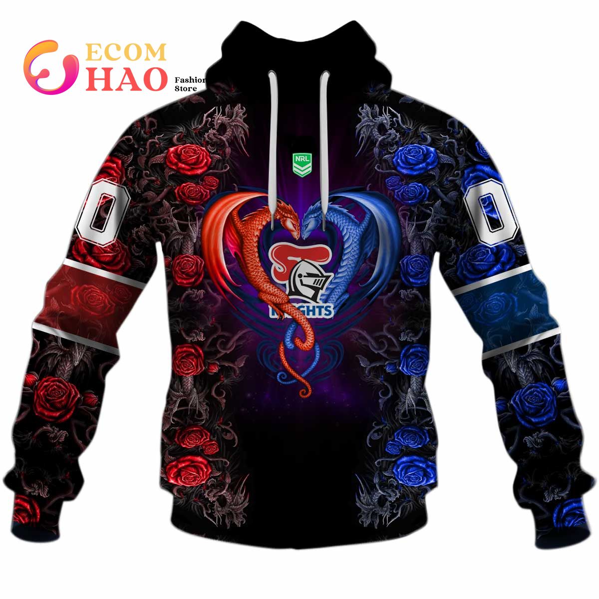 Personalized NRL Newcastle Knights Rose Dragon 3D Hoodie