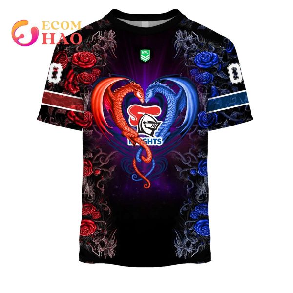 Personalized NRL Newcastle Knights Rose Dragon 3D Hoodie
