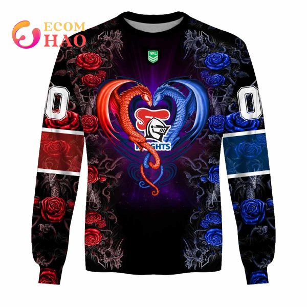 Personalized NRL Newcastle Knights Rose Dragon 3D Hoodie