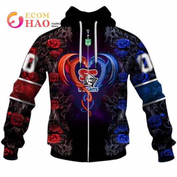 Personalized NRL Newcastle Knights Rose Dragon 3D Hoodie