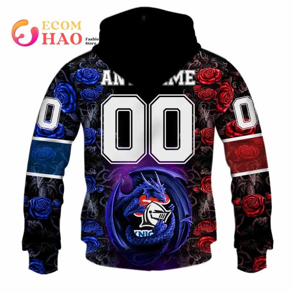 Personalized NRL Newcastle Knights Rose Dragon 3D Hoodie