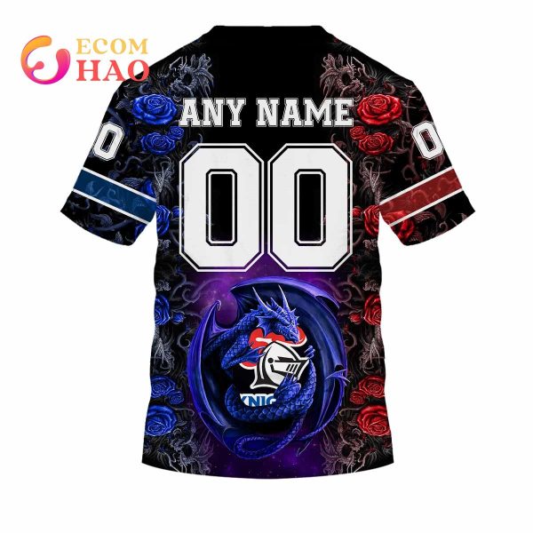 Personalized NRL Newcastle Knights Rose Dragon 3D Hoodie