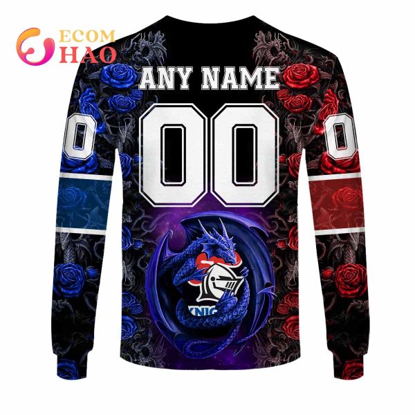 Personalized NRL Newcastle Knights Rose Dragon 3D Hoodie