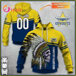 Personalized NRL North Queensland Cowboys Native Skull 3D Hoodie