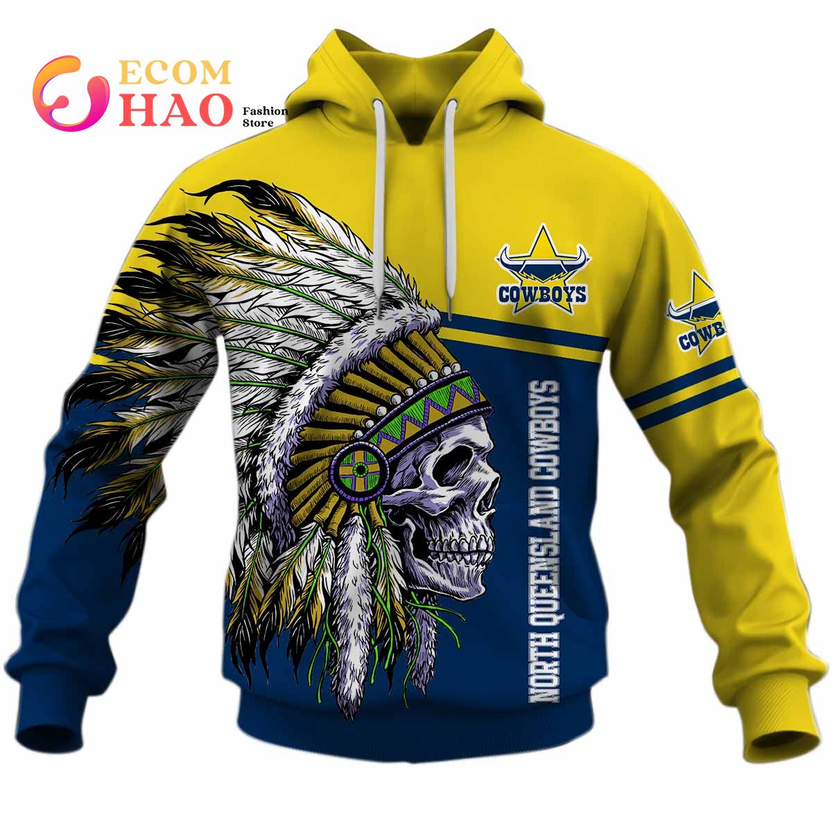 Personalized NRL North Queensland Cowboys Native Skull 3D Hoodie