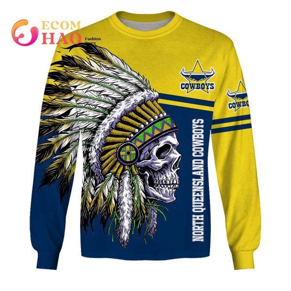 Personalized NRL North Queensland Cowboys Native Skull 3D Hoodie
