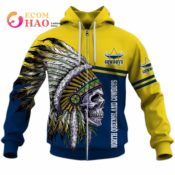 Personalized NRL North Queensland Cowboys Native Skull 3D Hoodie