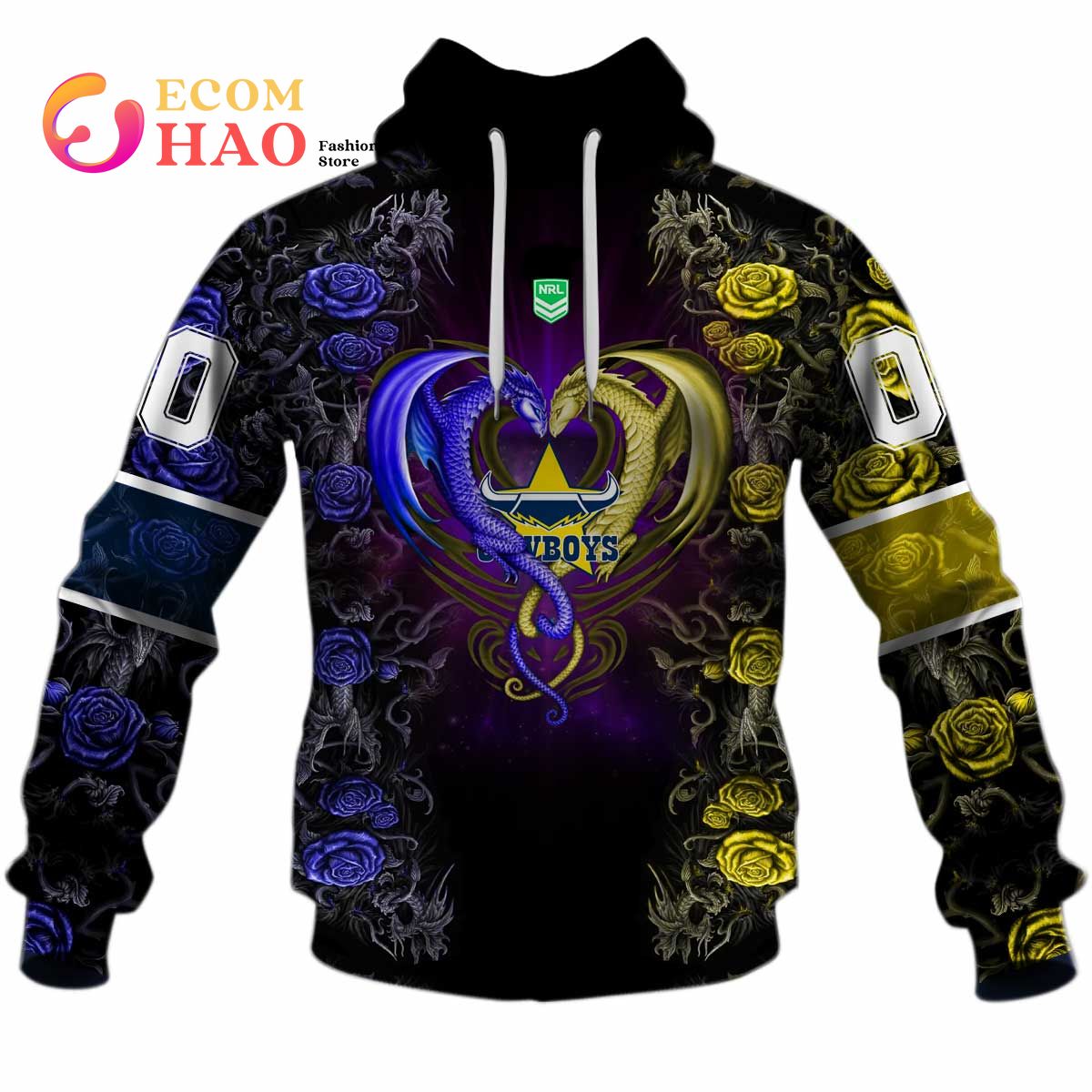 Personalized NRL North Queensland Cowboys Rose Dragon 3D Hoodie