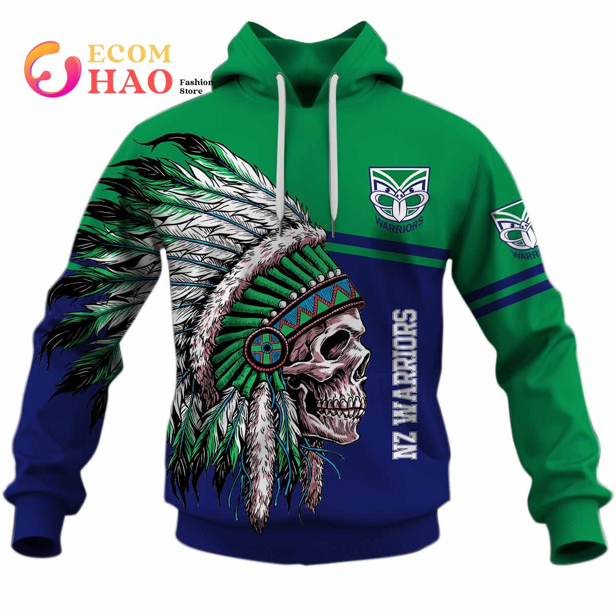 Personalized NRL NZ Warriors Native Skull 3D Hoodie