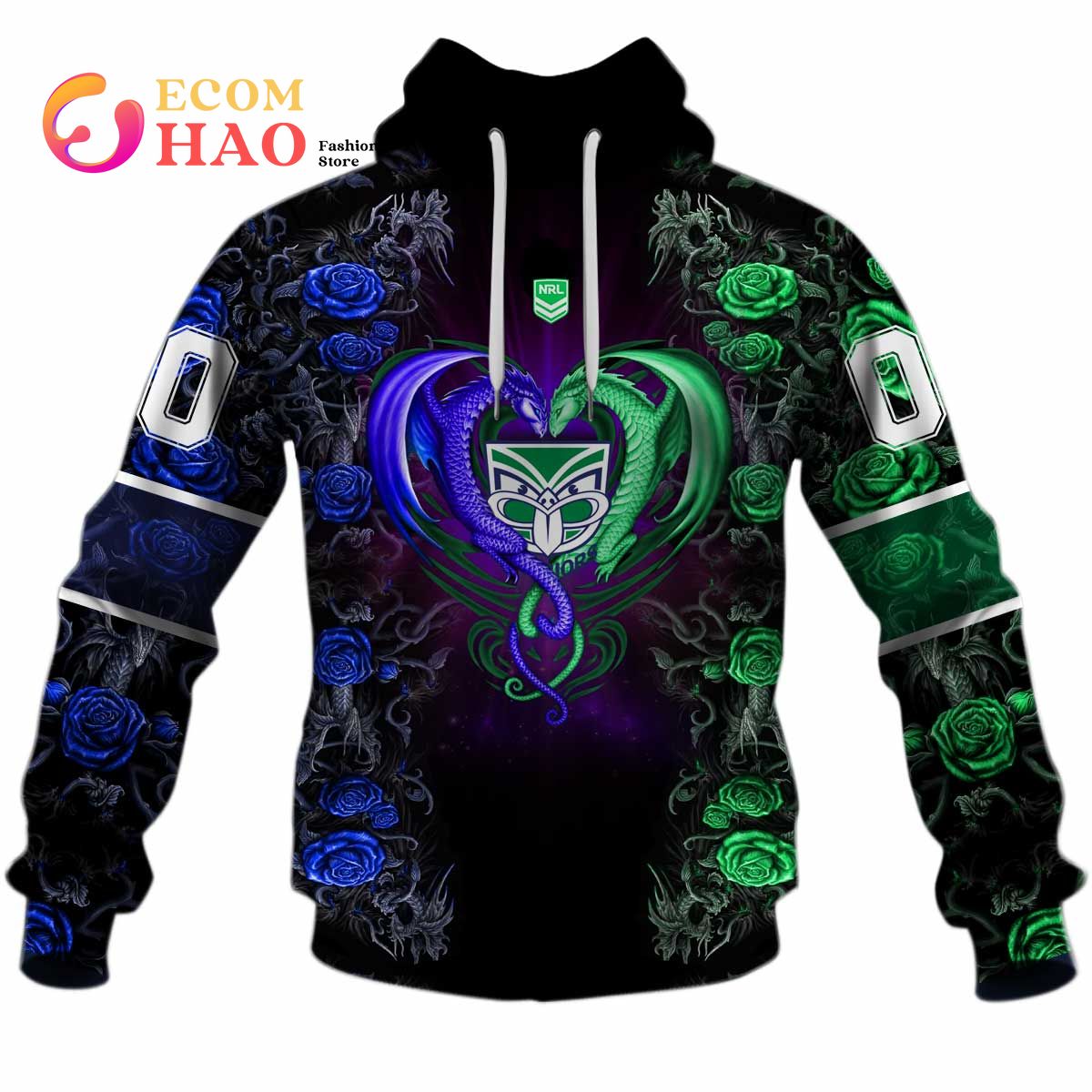 Personalized NRL NZ Warriors Rose Dragon 3D Hoodie