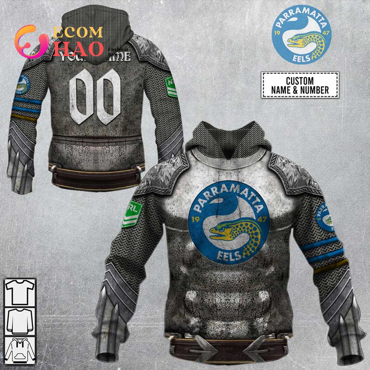 Personalized NRL Parramatta Eels Armor 3D Hoodie