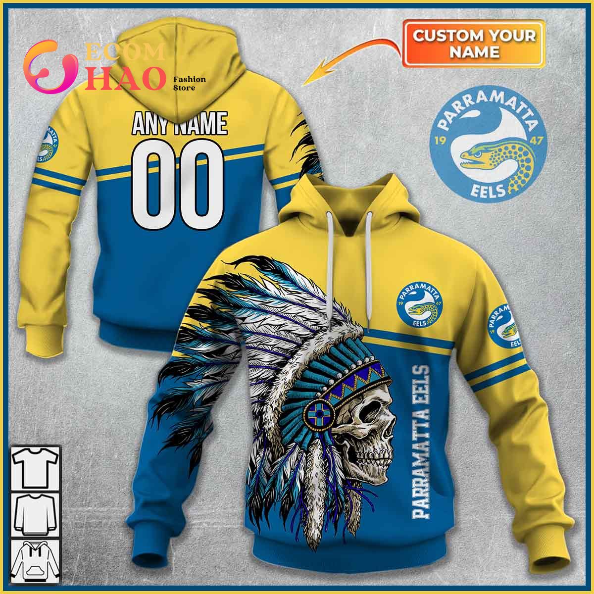 Personalized NRL Parramatta Eels Native Skull 3D Hoodie