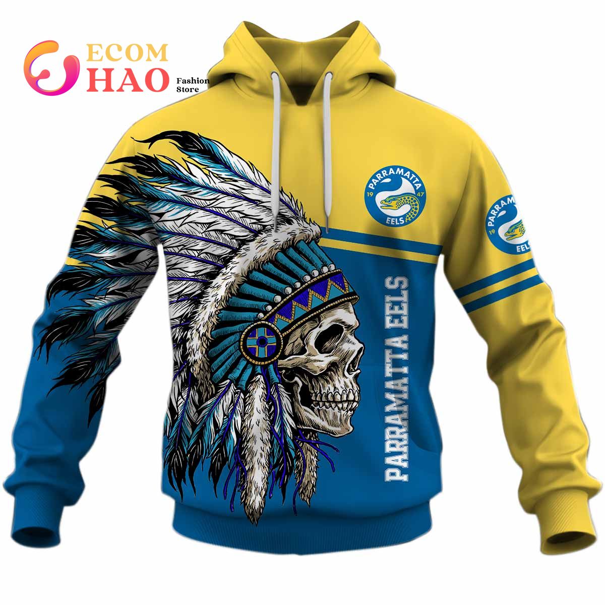 Personalized NRL Parramatta Eels Native Skull 3D Hoodie