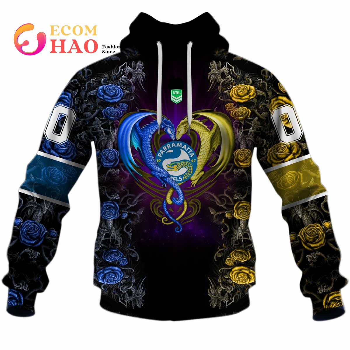 Personalized NRL Parramatta Eels Rose Dragon 3D Hoodie