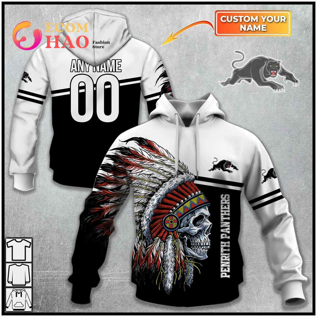 Personalized NRL Penrith Panthers Native Skull 3D Hoodie