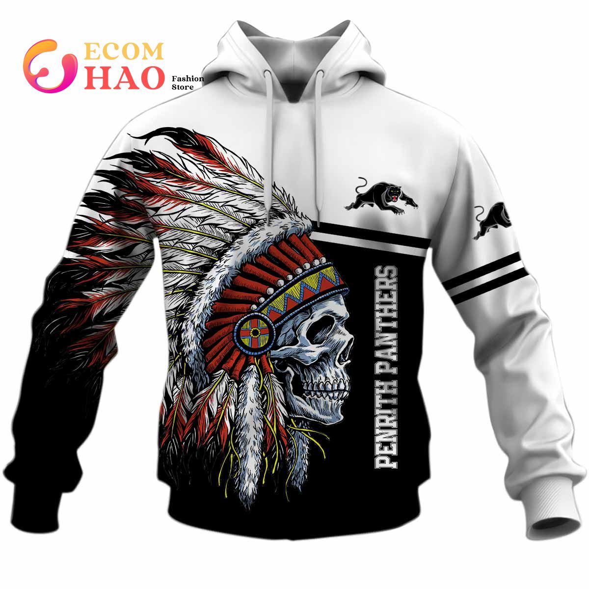 Personalized NRL Penrith Panthers Native Skull 3D Hoodie