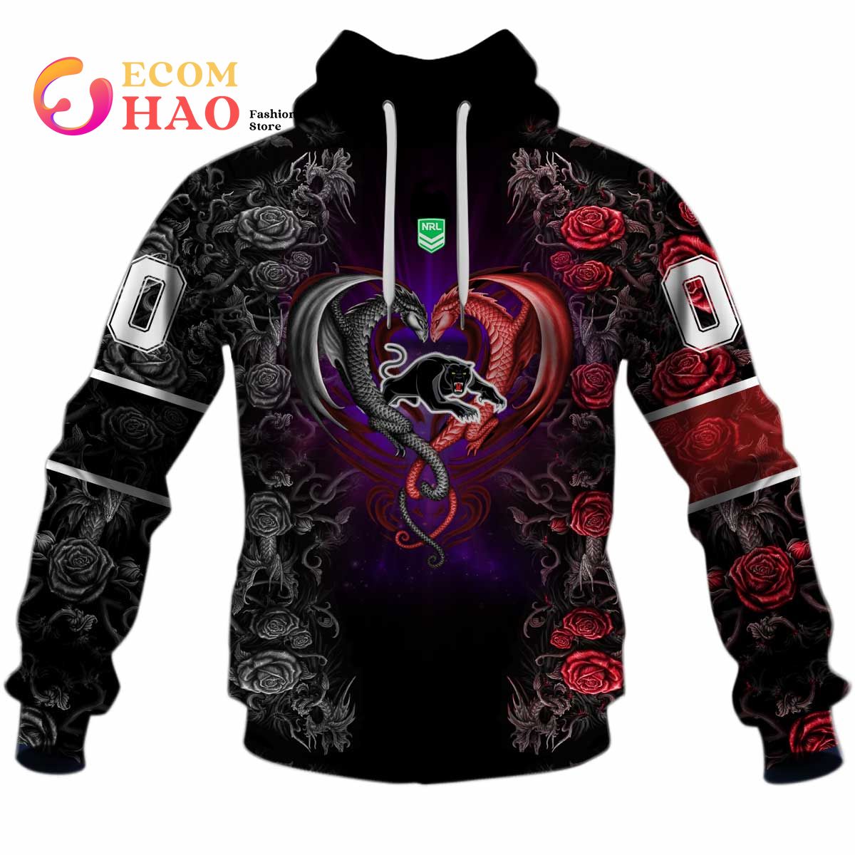 Personalized NRL Penrith Panthers Rose Dragon 3D Hoodie