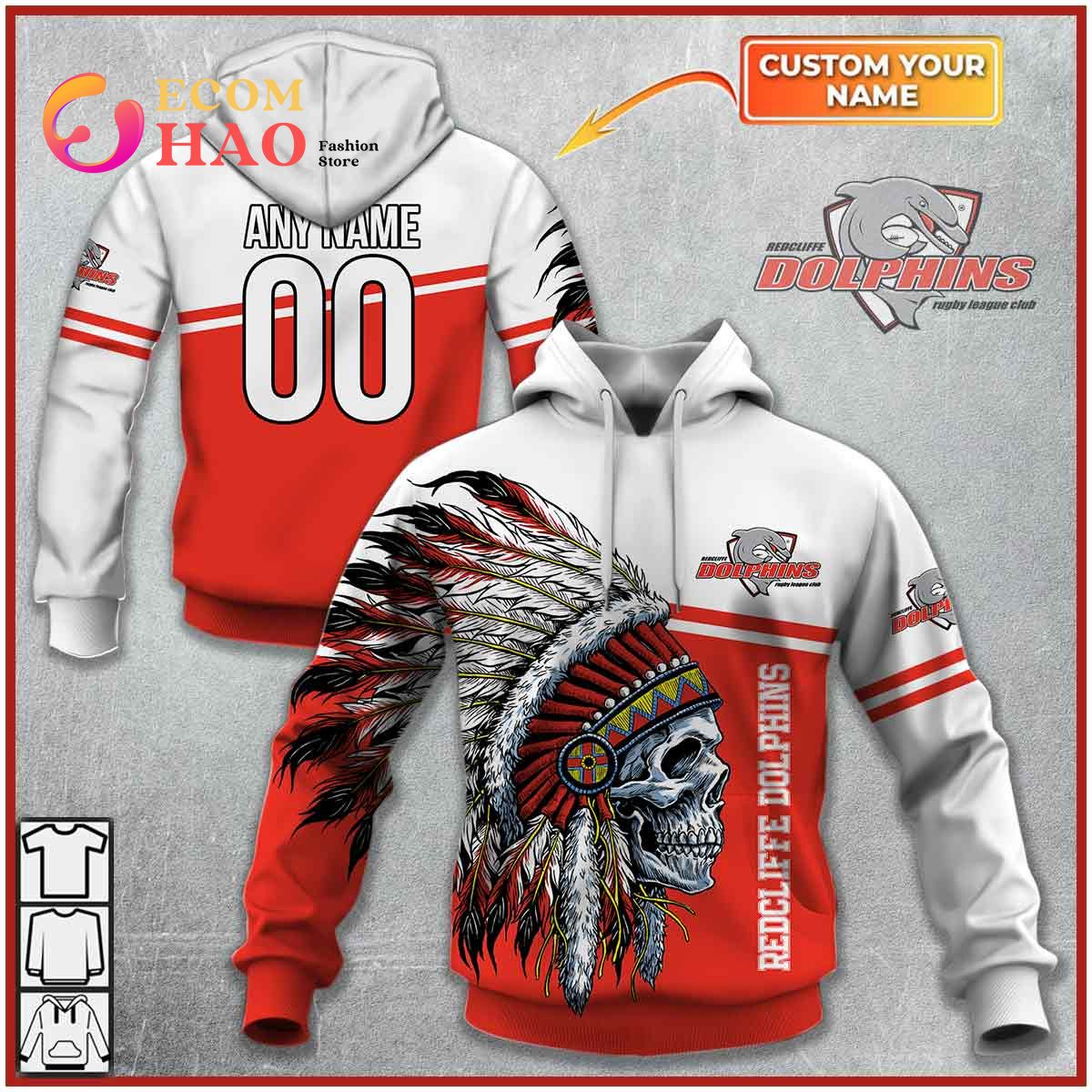 Personalized NRL Redcliffe Dolphins Native Skull 3D Hoodie