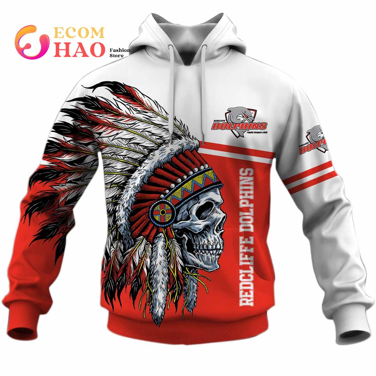 Personalized NRL Redcliffe Dolphins Native Skull 3D Hoodie