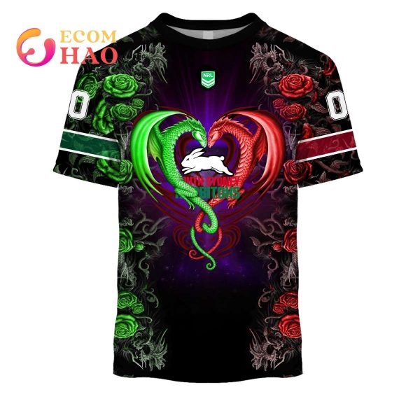 Personalized NRL South Sydney Rabbitohs Rose Dragon 3D Hoodie