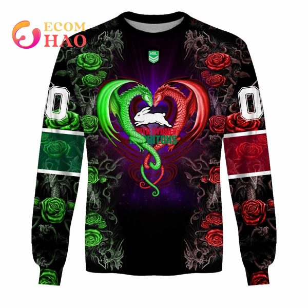 Personalized NRL South Sydney Rabbitohs Rose Dragon 3D Hoodie