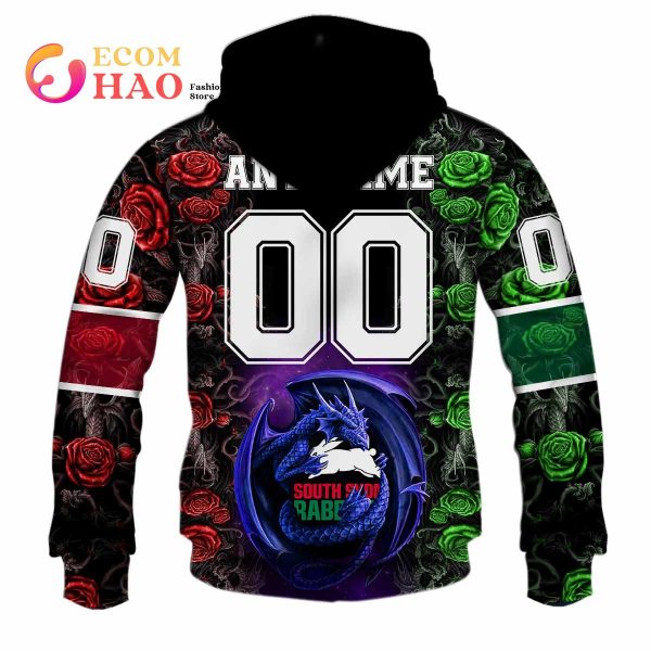 Personalized NRL South Sydney Rabbitohs Rose Dragon 3D Hoodie